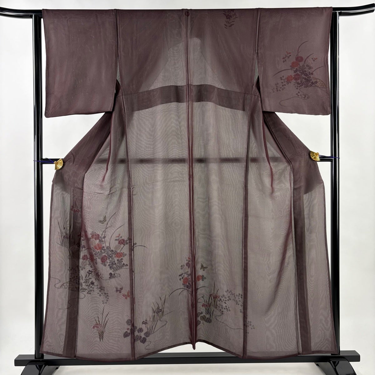 付下げ 身丈162.5cm 裄丈63cm S 紗絽袷 菖蒲 流水 濃紫 正絹 秀品