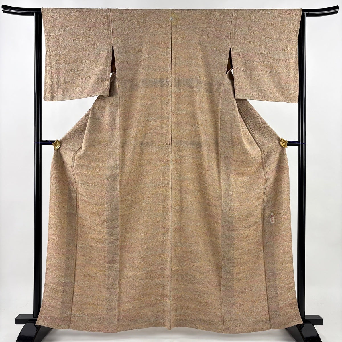 美品】 小紋 身丈156cm 裄丈62.5cm S 袷 陶彩染 霞 幾何学模様 ピンク