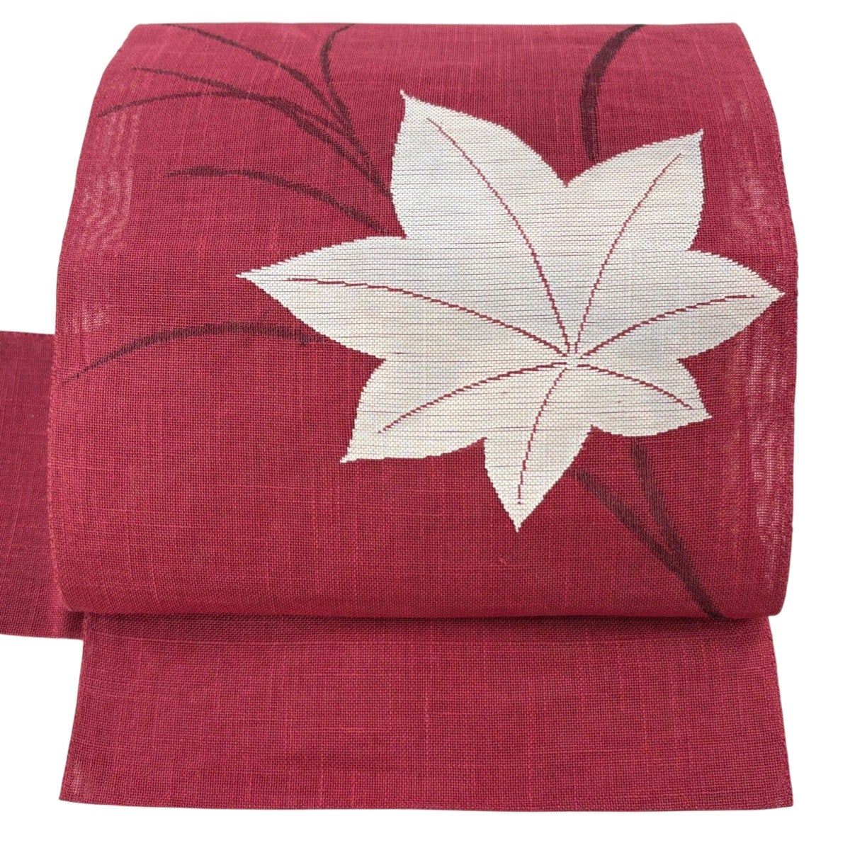 名古屋帯 美品 秀品 八寸名古屋帯 松葉仕立て 紬地 ミミズク 枝葉 山吹