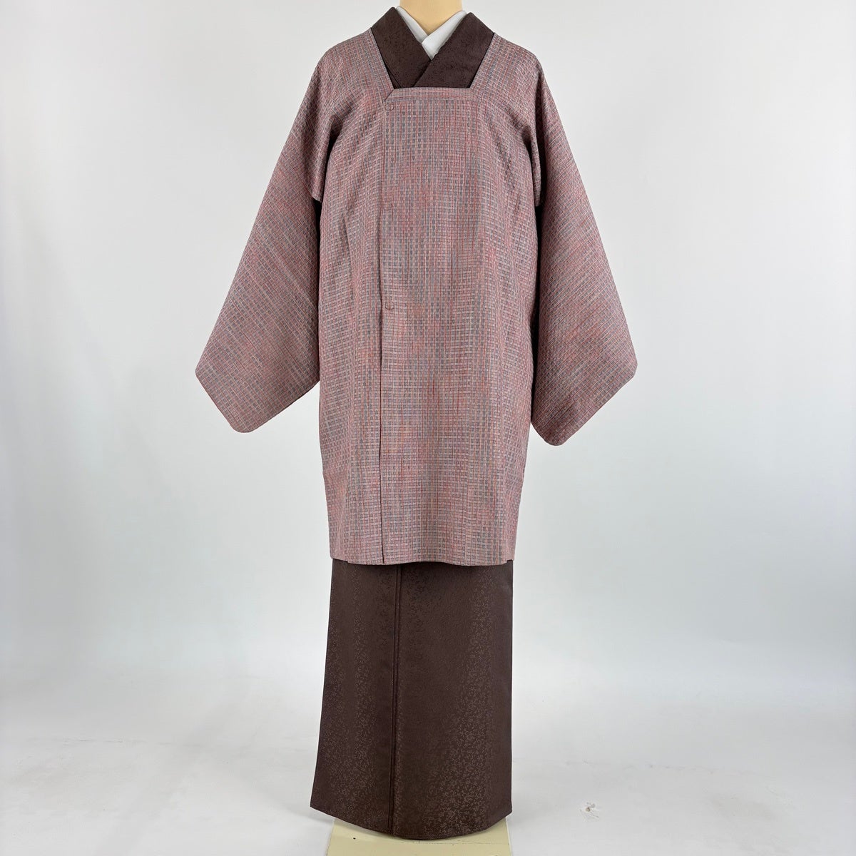 道行 身丈94cm 裄丈65cm M 和装コート 角衿 縦縞 幾何学 ぼかし 薄小豆