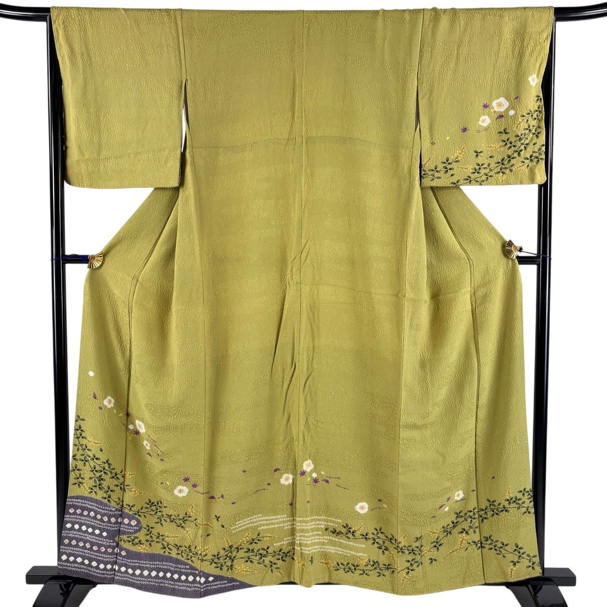 付下げ 身丈159cm 裄丈66cm M 袷 梅 霞 金彩 絞り 抹茶色 正絹 秀品