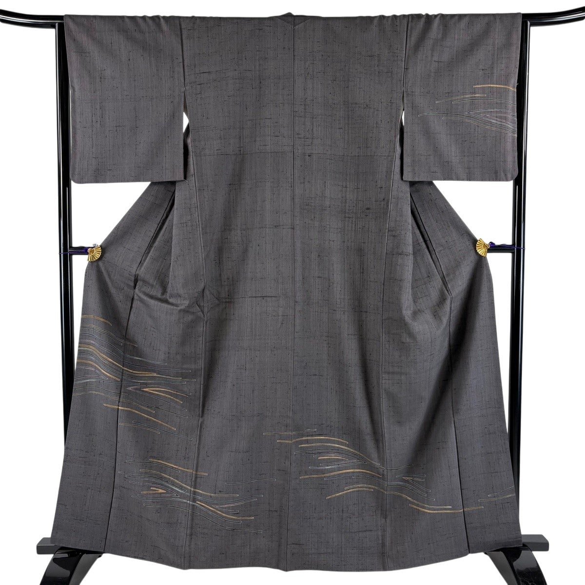 付下げ 身丈164.5cm 裄丈69cm L 袷 紬地 蔦 金彩 紫 正絹 秀品｜中古