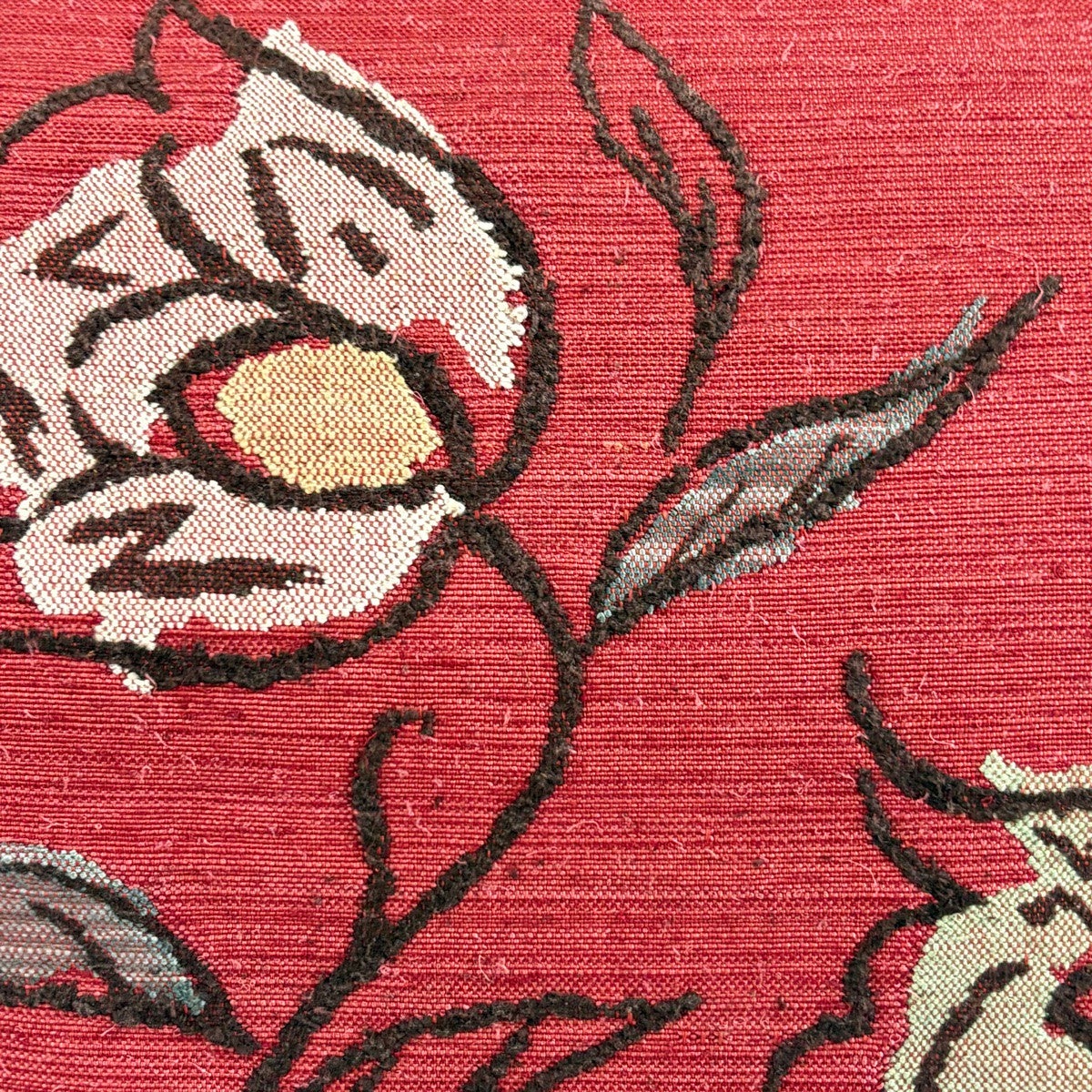 名古屋帯 優品 八寸名古屋帯 トンネル仕立て 草花 赤紫 正絹｜中古