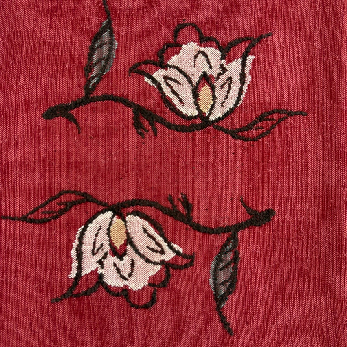 名古屋帯 ボルドー系 名古屋帯 優品 八寸名古屋帯 トンネル仕立て 草花 赤紫 正絹｜中古