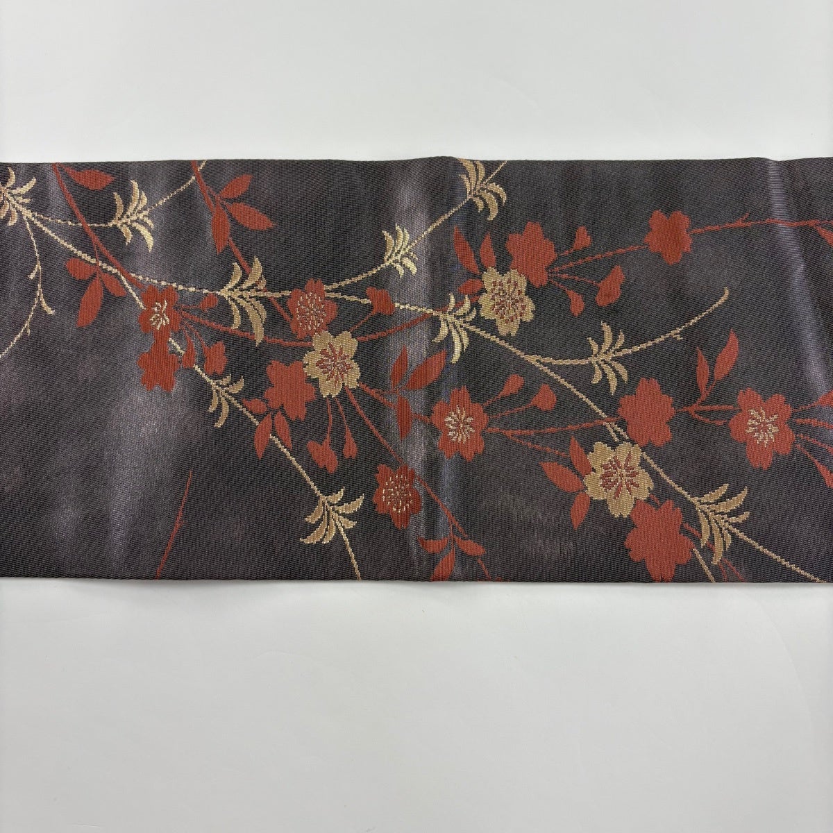 美品　帯　綾錦箔ビロード織　フォーマル　こげちゃ色々 名古屋帯 優品 枝垂れ桜 箔 灰紫 正絹｜中古・古着・リサイクル着物