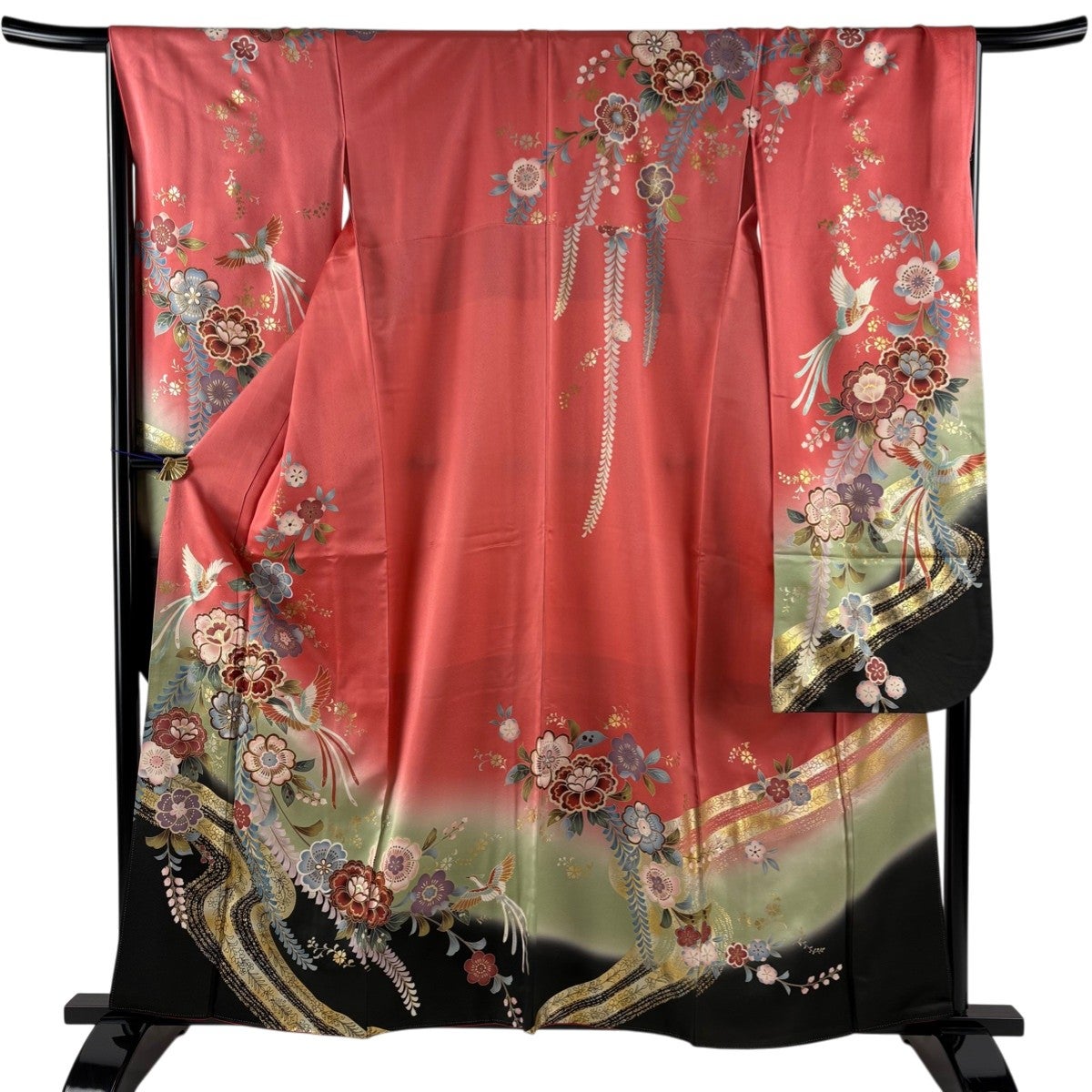 振袖 身丈157cm 裄丈63.5cm S 袷 尾長鳥 桜 金 金彩 ピンクベージュ