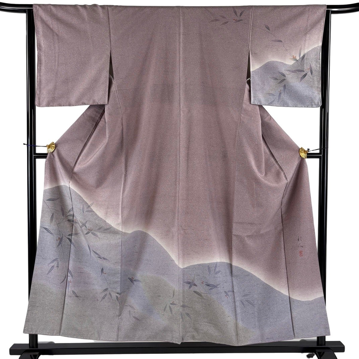 未使用品 美品 訪問着 薄墨桜 満開 銀通し 身丈168.5cm 裄丈67cm 訪問着 身丈154.5cm 裄丈64cm M 袷 紬地 落款あり 葉と実 ぼかし