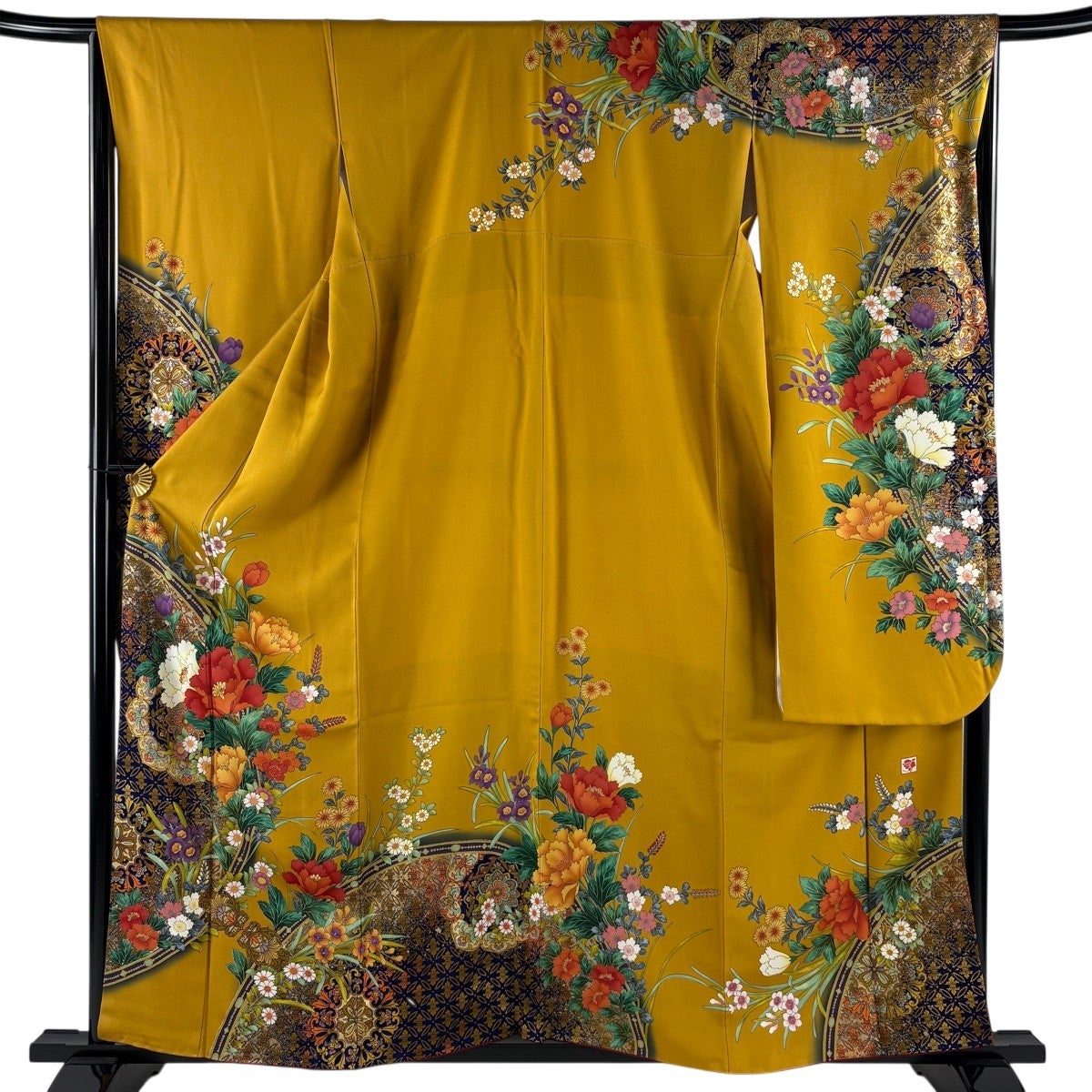 振袖 美品 名品 落款 谷崎潤一郎の世界 花車 草花 金糸 金彩 深緑 袷