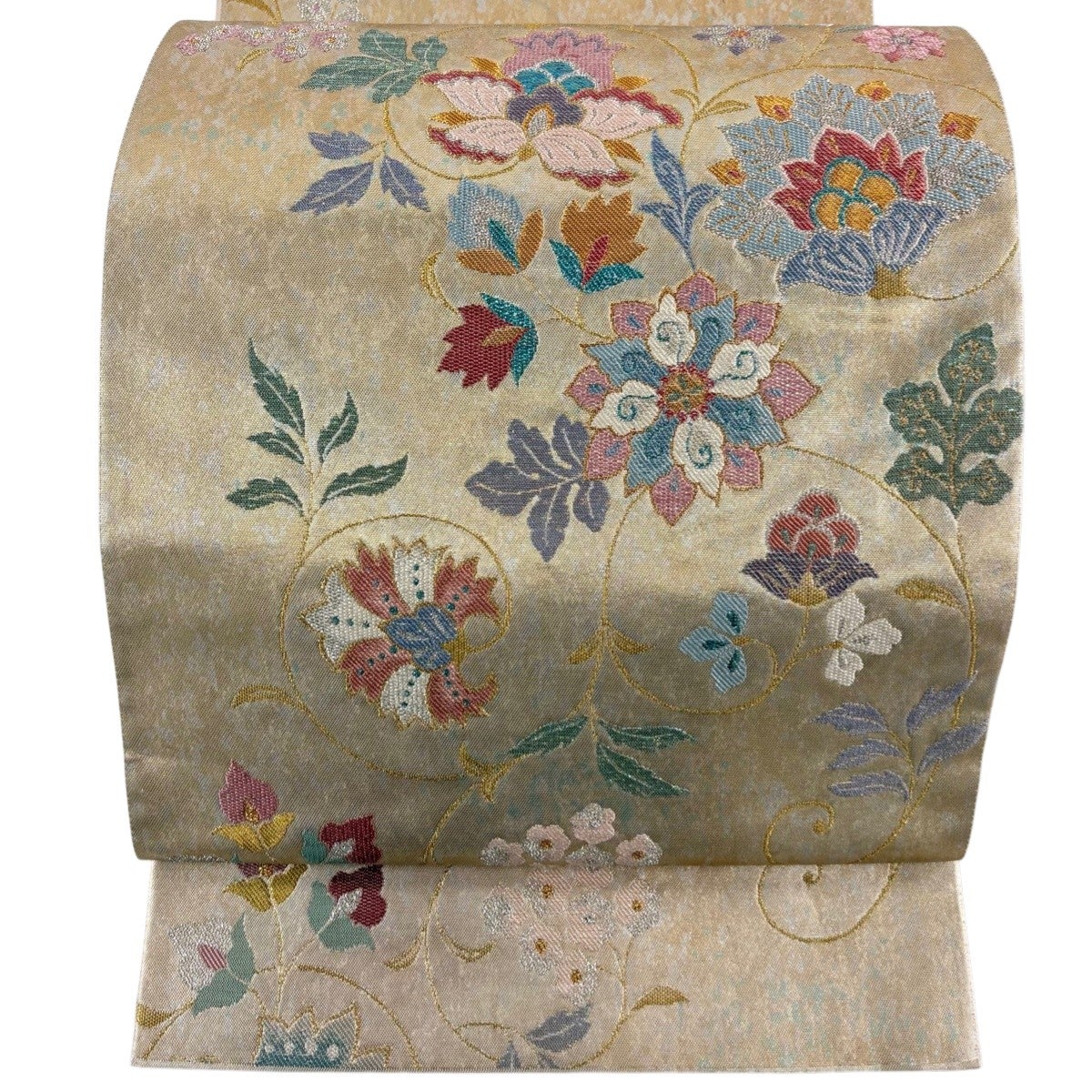 在庫一掃】 袋帯 秀品 梅 花唐草 金銀糸 刺繍 青紫 六通 正絹|中古 在庫一掃】 袋帯 秀品 梅 花唐草 金銀糸 刺繍 青紫 六通 正絹|中古