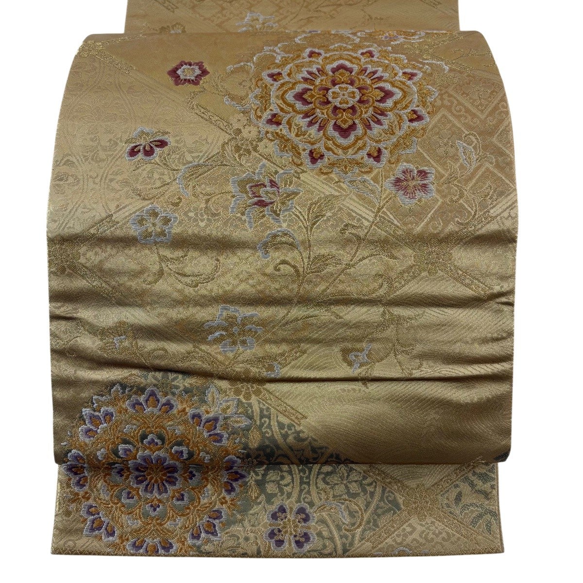 美品】 袋帯 秀品 やまと 華文 花唐草 金糸 箔 金色 六通 正絹｜中古