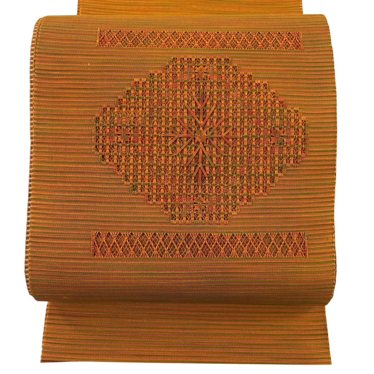 美品】 名古屋帯 優品 八寸名古屋帯 トンネル仕立て 菊 鳳凰 箔 灰茶