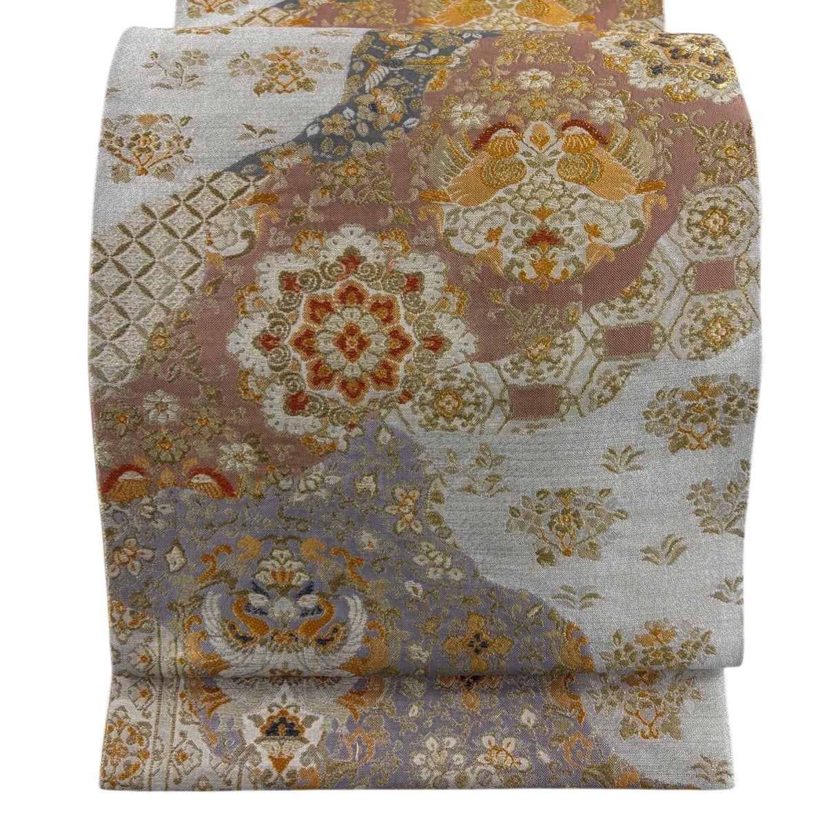 袋帯 秀品 尾長鳥 華文 箔 金糸 茶色 六通 正絹｜中古・古着