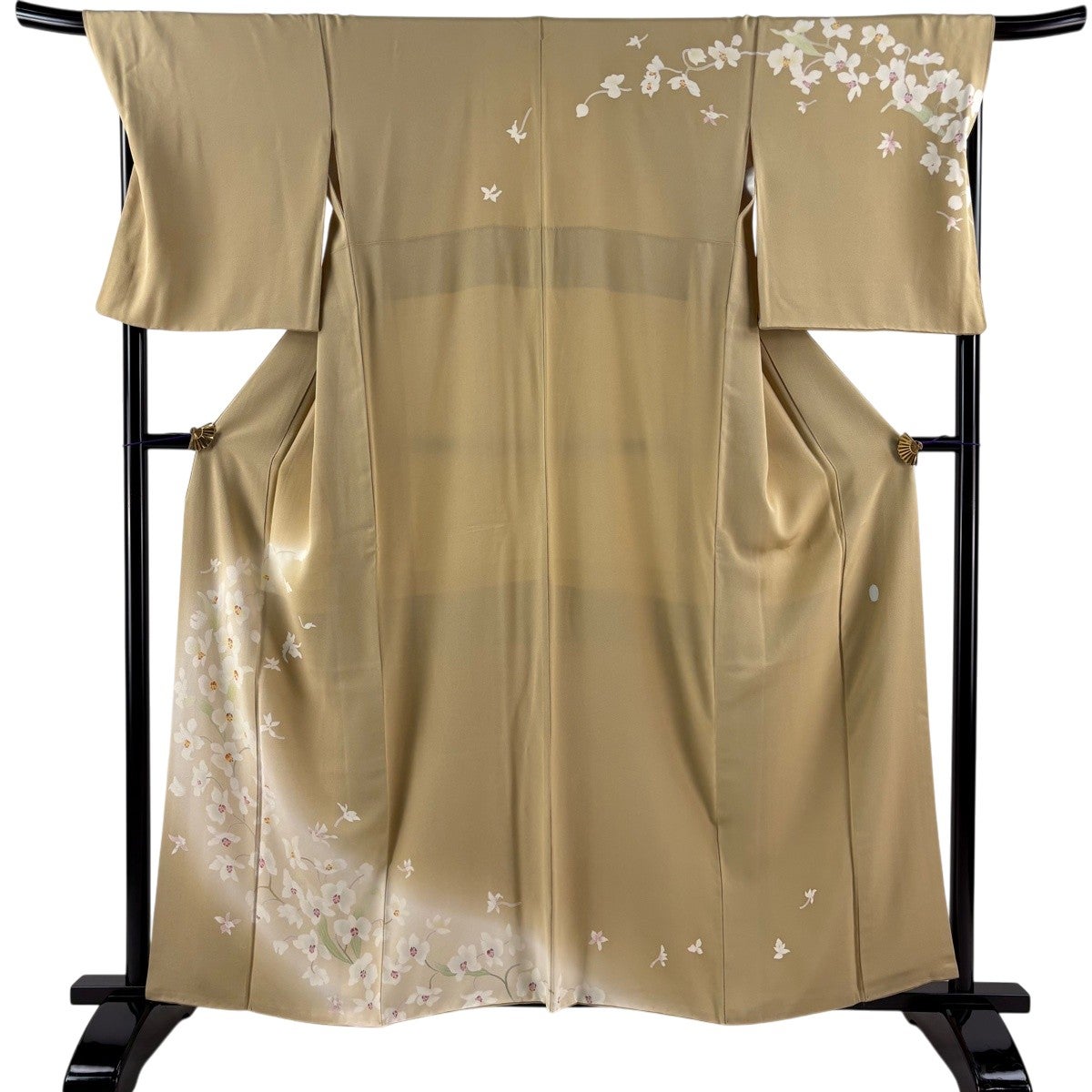 美品】 訪問着 身丈169cm 裄丈70cm L 袷 紬地 草花 流水 絞り 灰茶
