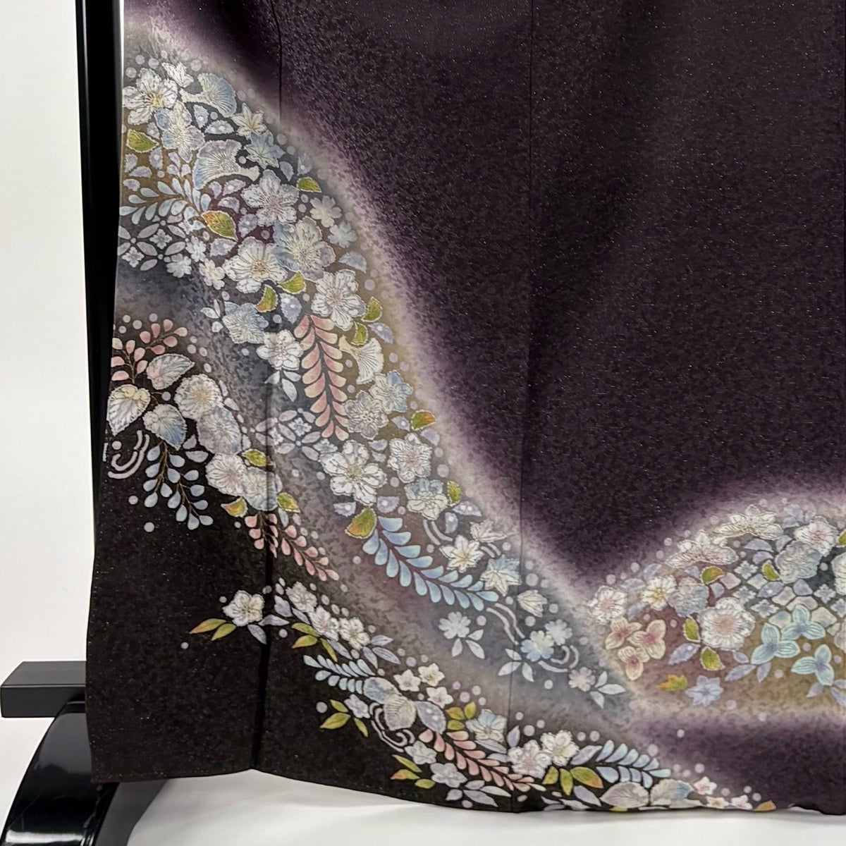 美品】 訪問着 身丈169cm 裄丈69.5cm L 袷 辻が花柄 銀通し 絞り 濃紫