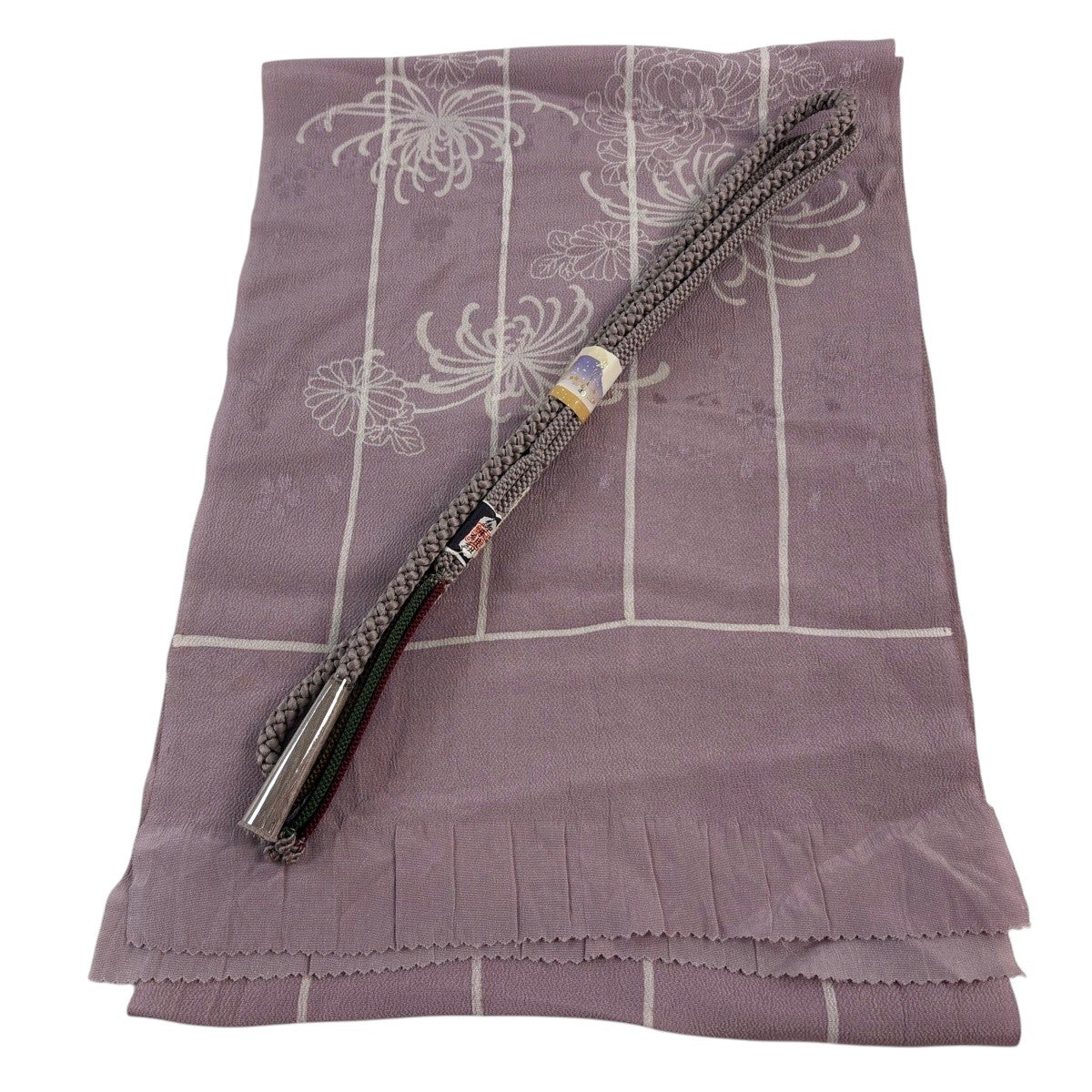 和装セット 優品 帯締め帯揚げ2点セット 乱菊 縞 縮緬 灰紫 正絹 和装