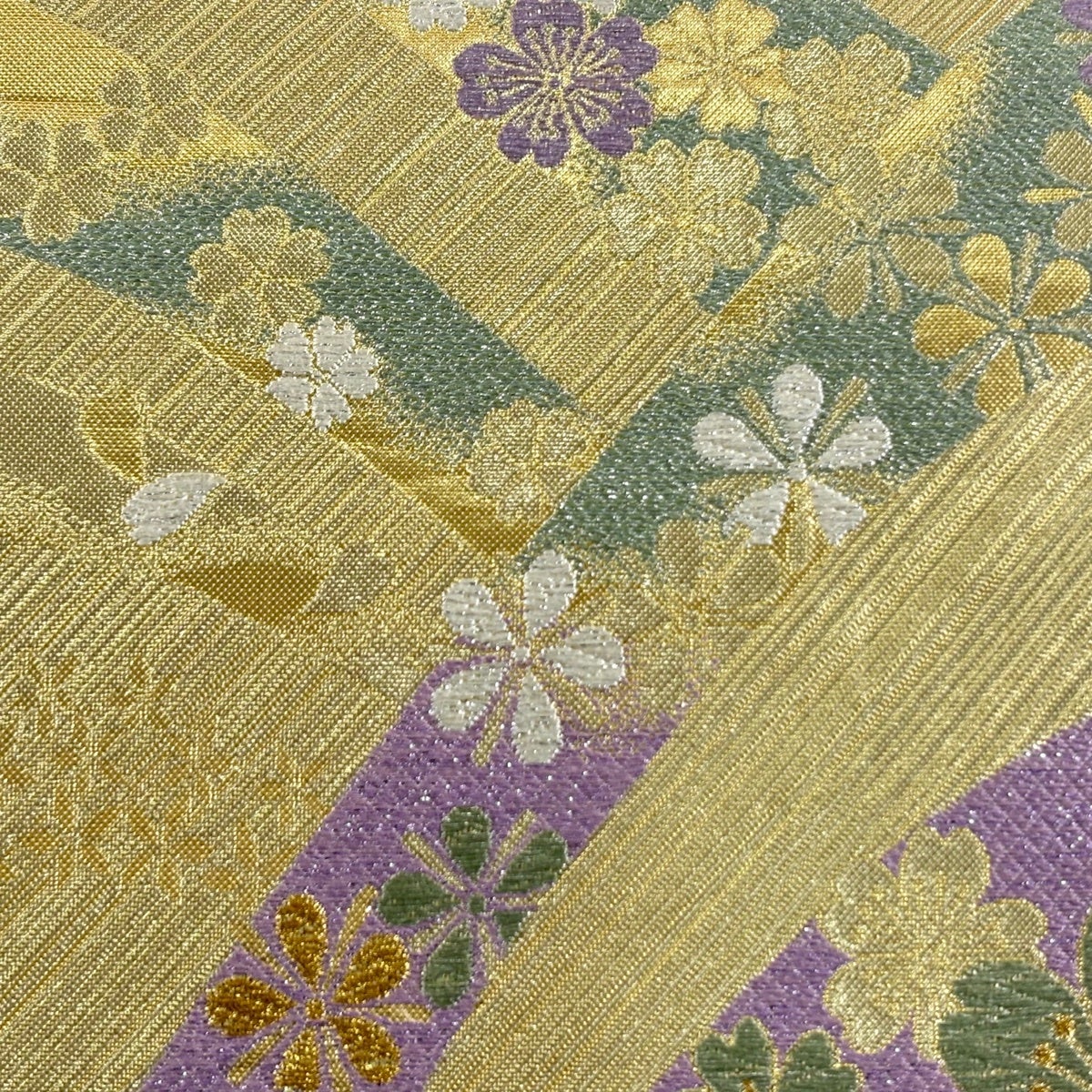 袋帯 秀品 桜 波 金糸 箔 金色 六通 正絹｜中古・古着・リサイクル着物