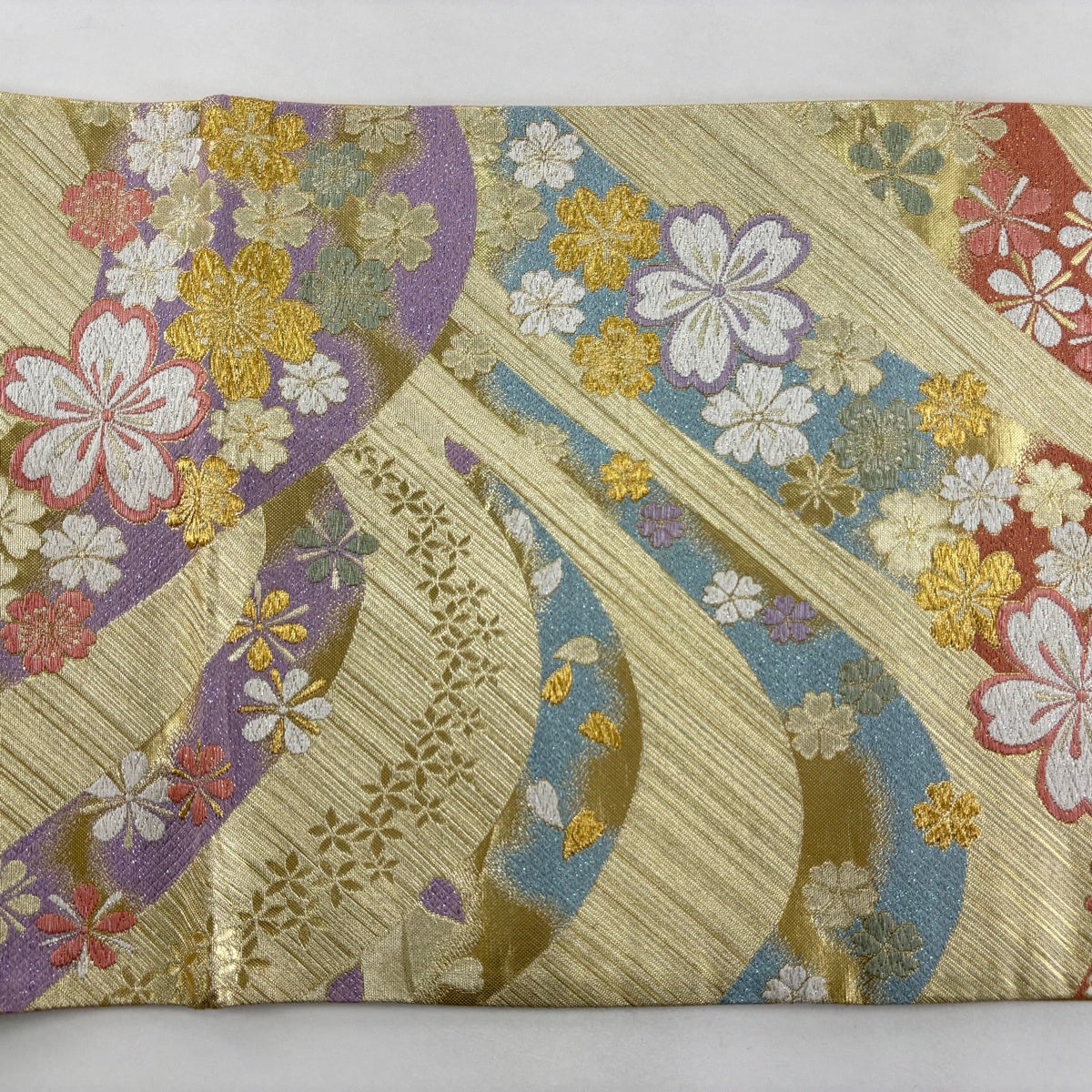 希少 袋帯✨️吉祥文様 市松格子柄 金 ピンク 紫 緑 結婚式 七五三 お祝い 銀座【L-8014】袋帯 淡い桑色 竹に福良雀の図 - 銀座きもの青木｜長く
