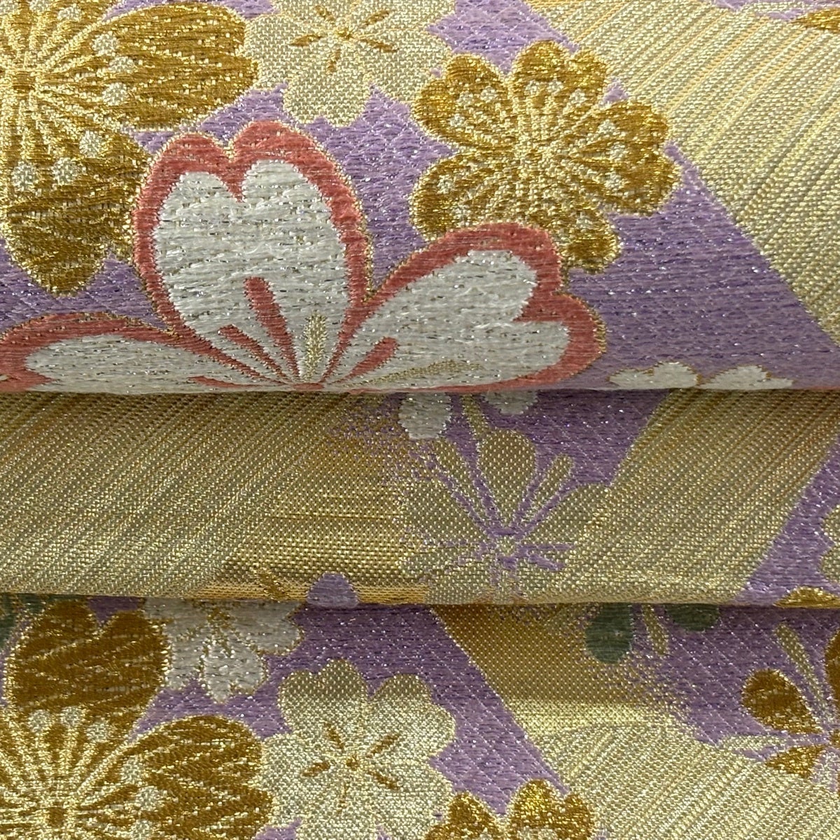 袋帯 秀品 桜 波 金糸 箔 金色 六通 正絹｜中古・古着・リサイクル着物