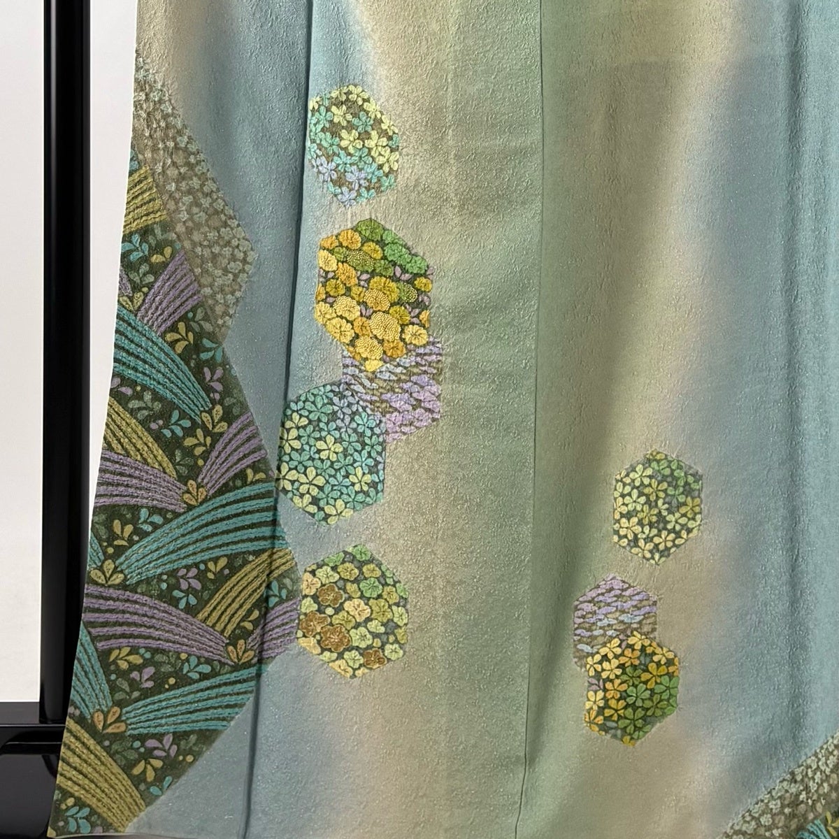 美品】 付下げ 身丈166cm 裄丈69cm L 袷 袋帯セット 草花 亀甲 金彩 金