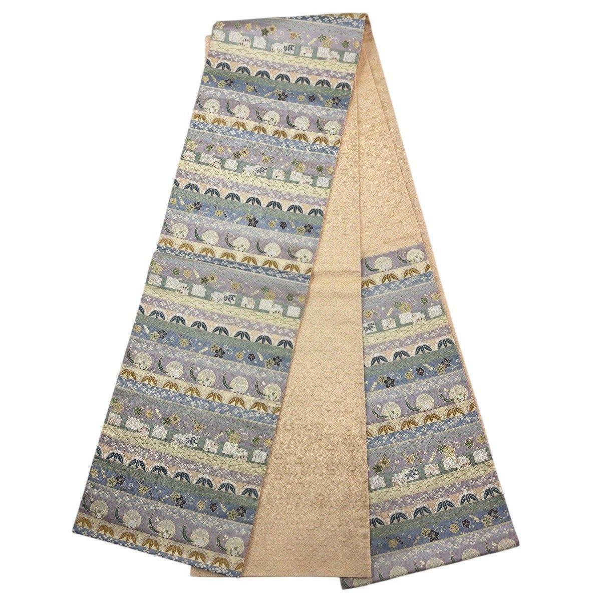 美品】 付下げ 身丈166cm 裄丈69cm L 袷 袋帯セット 草花 亀甲 金彩 金