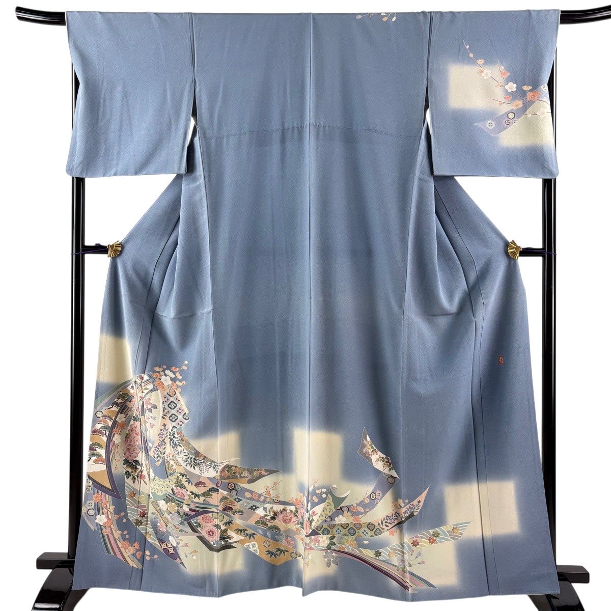 50%OFF 訪問着 身丈166cm 裄丈67.5cm L 袷 蔦 実 染め分け 灰紫 正絹