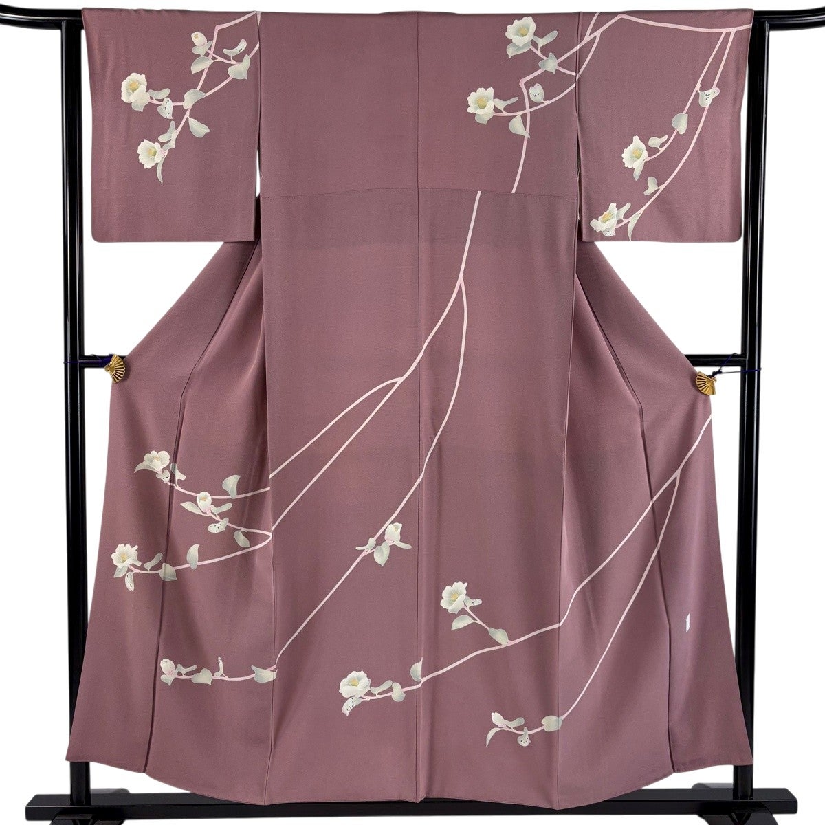 訪問着 身丈155cm 裄丈62cm S 袷 枝花 濃ピンク 正絹 逸品｜中古・古着