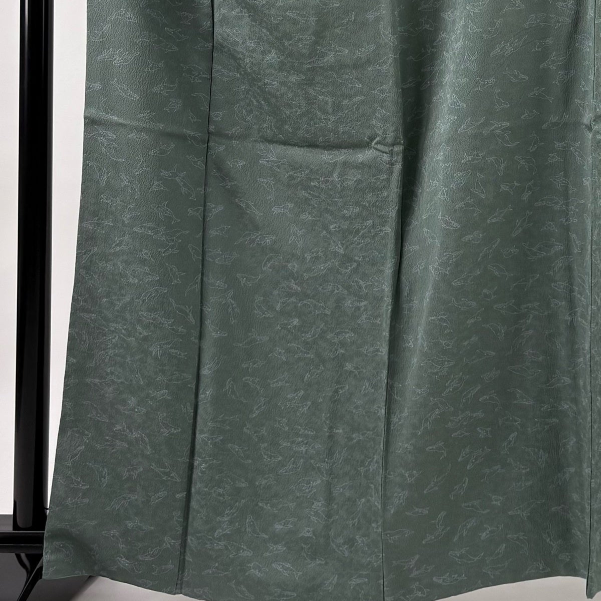 小紋 身丈163cm 裄丈67.5cm L 袷 鯨 地紋 灰緑 正絹 逸品｜中古・古着