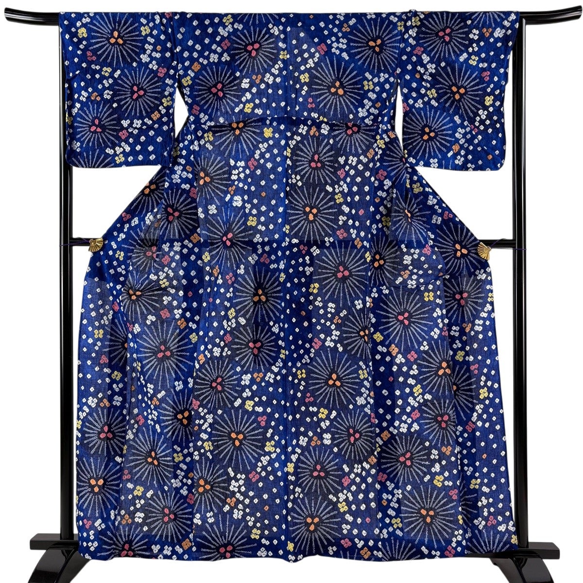 新品未使用【裄長】71.5 【ふくよかさん】　絞りの浴衣 美品】 浴衣 身丈158.5cm 裄丈65cm M 絞り浴衣 若松 青 綿 名品｜中古
