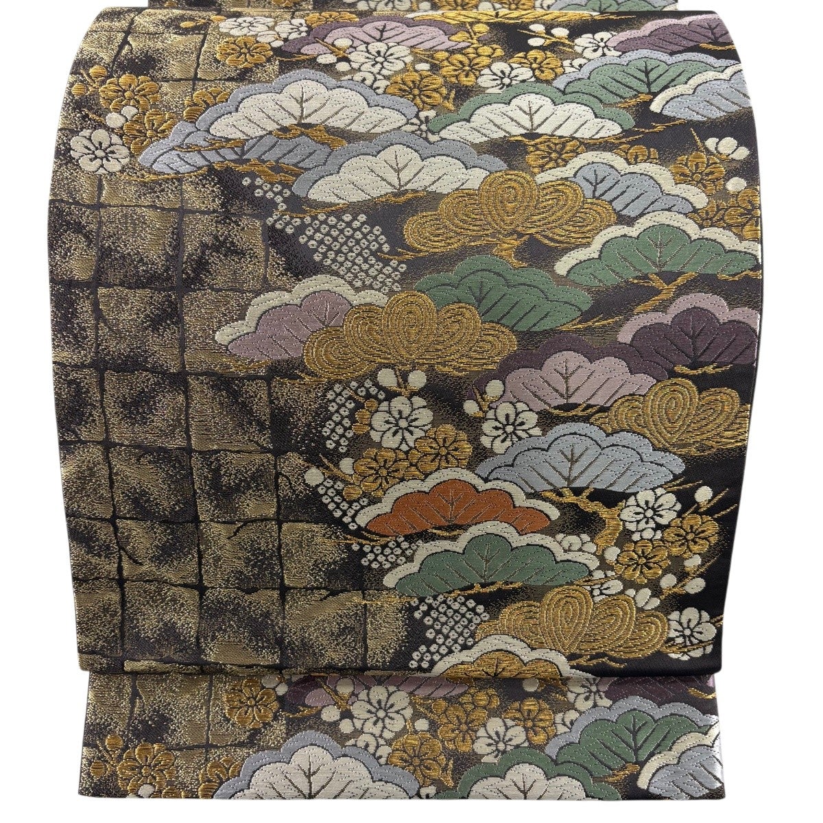 美品】 袋帯 名品 若松 鮫 金銀彩 茶色 全通 正絹｜中古・古着