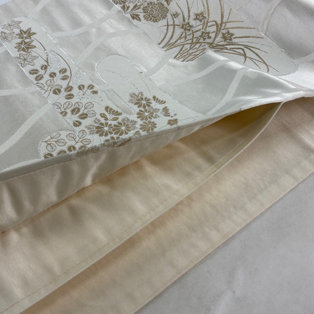 袋名古屋帯 優品 ヱ霞 秋草 金銀糸 箔 クリーム 正絹｜中古・古着