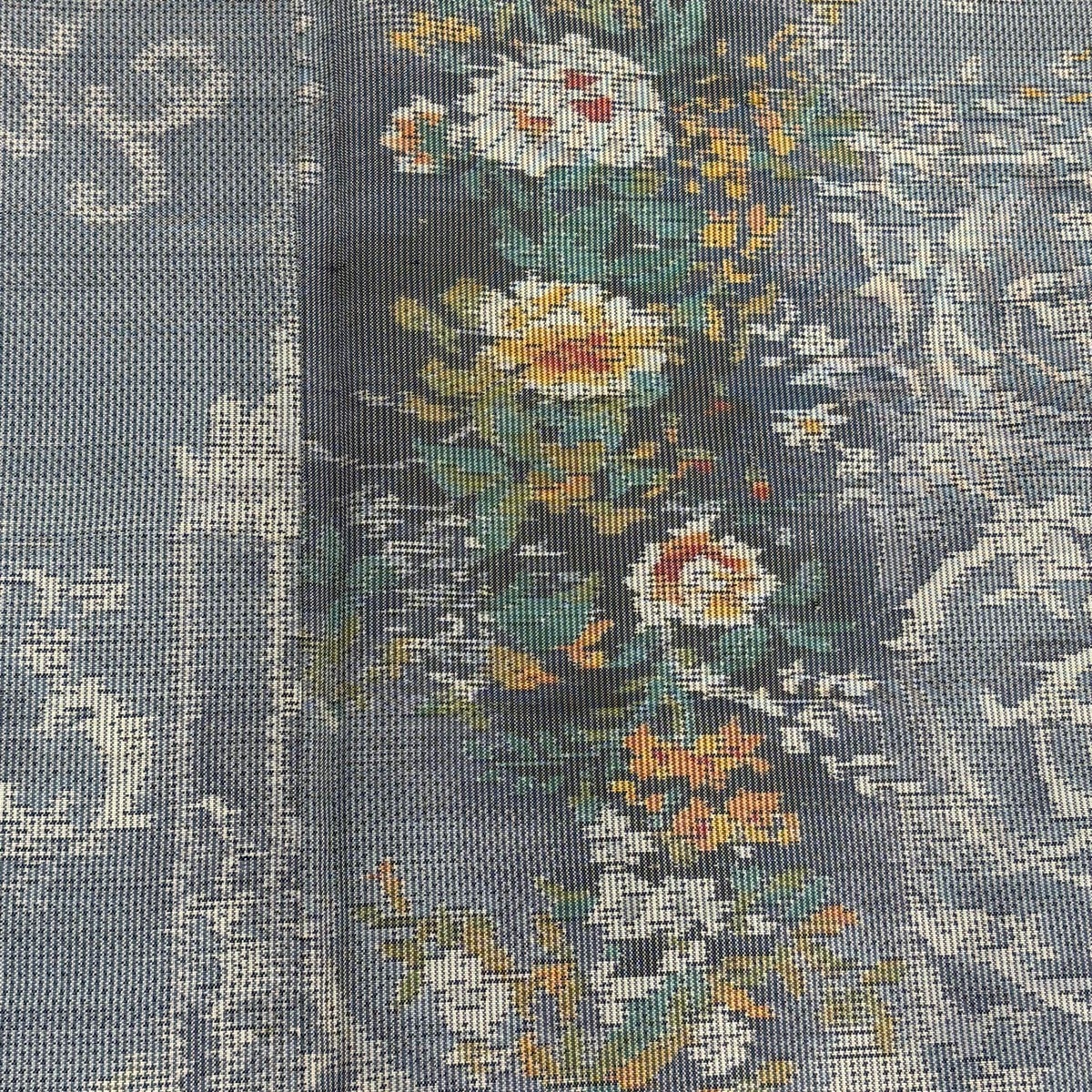 紬 身丈159cm 裄丈65.5cm M 袷 草花 青灰色 正絹 優品｜中古・古着