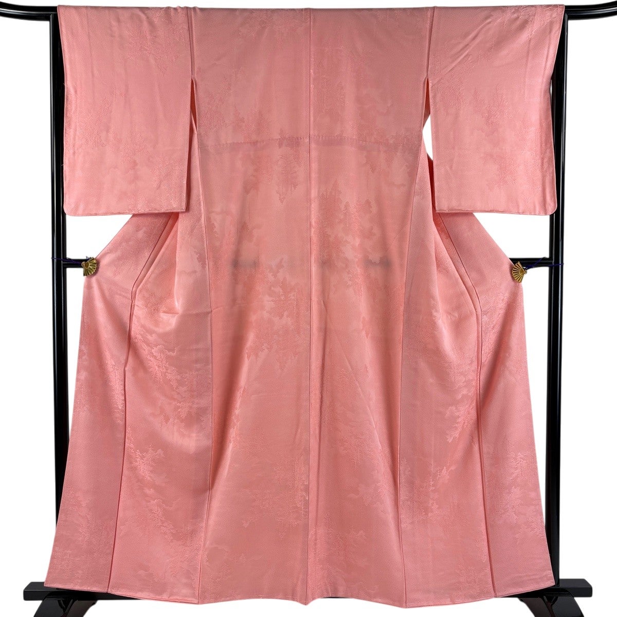 美品】 色無地 身丈158.5cm 裄丈65.5cm M 袷 バチ衿 地紋 ピンク 正絹