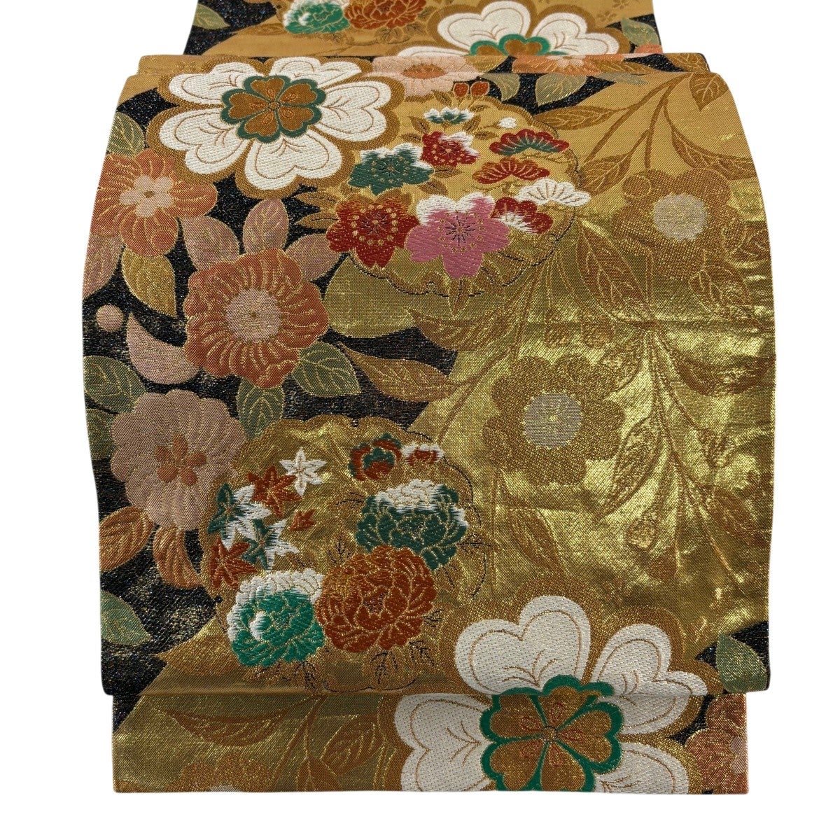 正絹　袋帯　【花丸文】 袋帯 秀品 花丸文 幾何学 銀通し 箔 青灰色 六通 正絹｜中古・古着