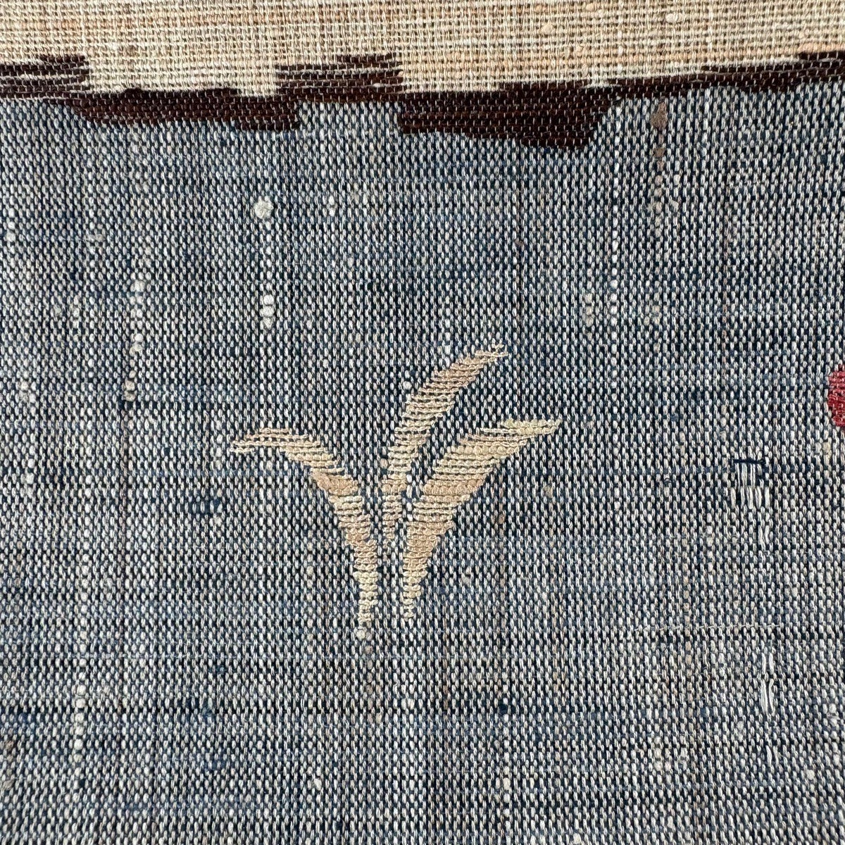 美品】 名古屋帯 秀品 紬地 八寸名古屋帯 松葉仕立て 葉柄 段縞模様