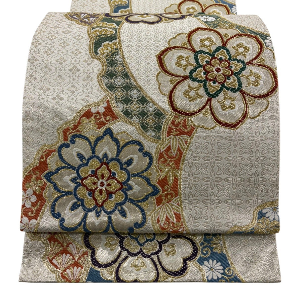 美品】 袋帯 秀品 華文 亀甲 金糸 箔 クリーム 六通 正絹｜中古・古着