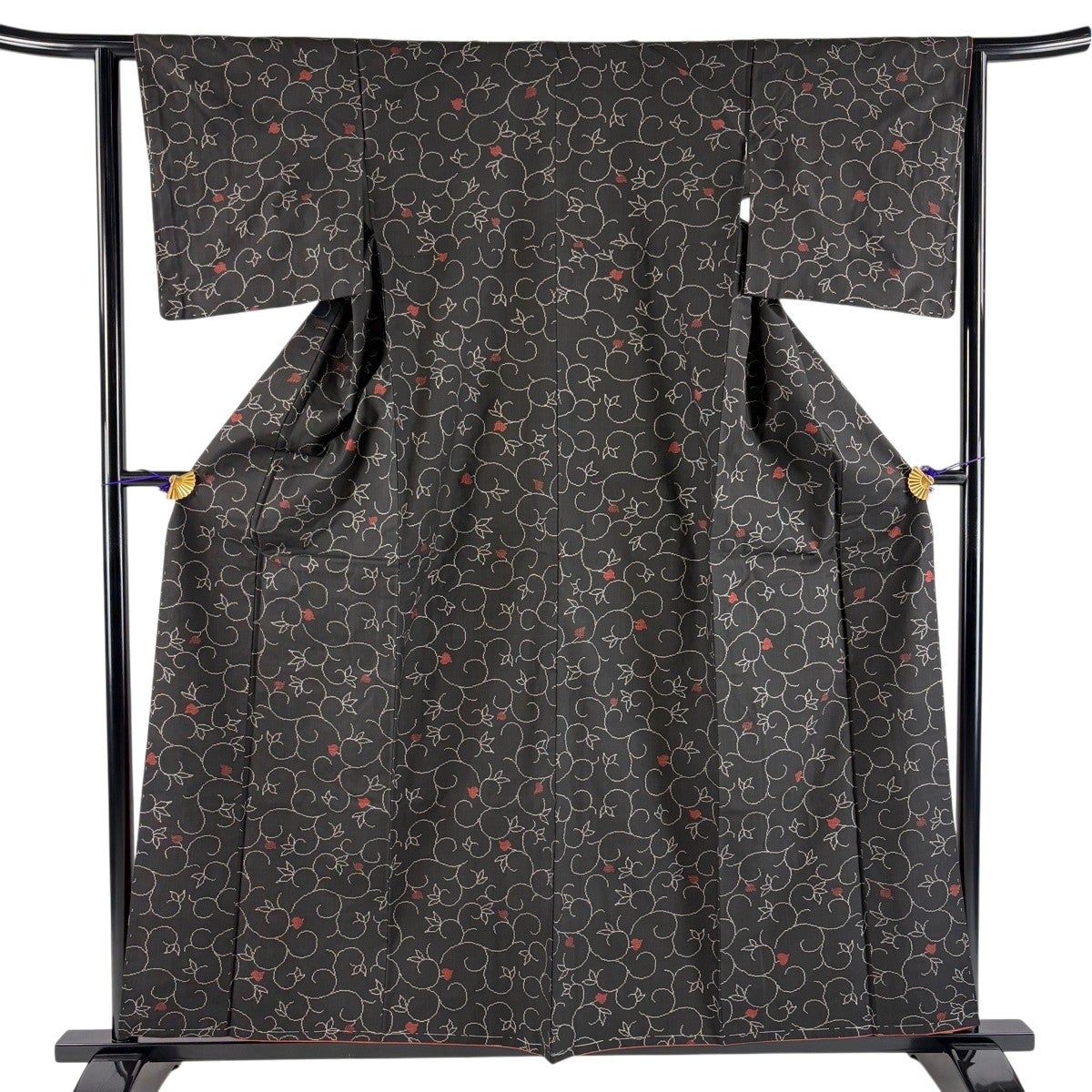 美品】 大島紬 身丈159cm 裄丈62.5cm S 袷 純泥染 証紙あり 花唐草
