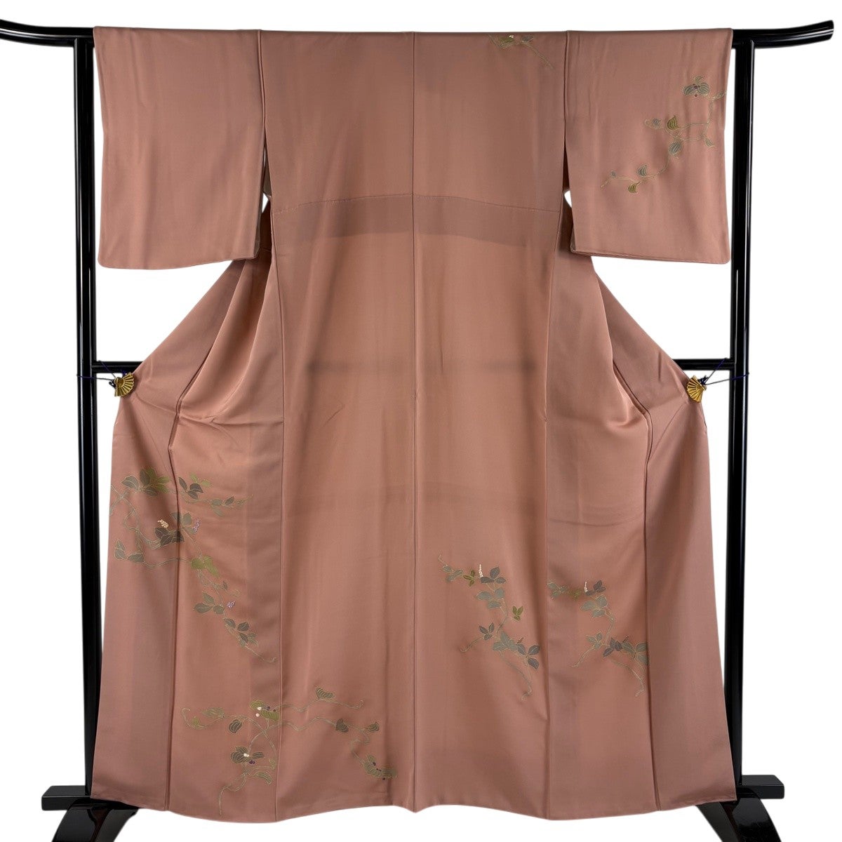 袋帯 秀品 鳥 草花 ししゅ 金彩 ピンクベージュ お太鼓柄 正絹｜中古