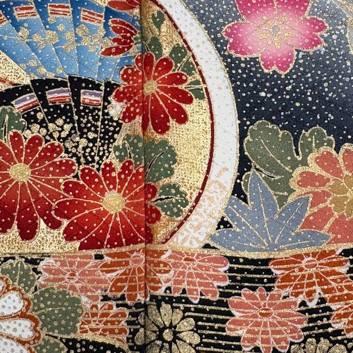 振袖 身丈156cm 裄丈66cm M 袷 丸文 蝶 金糸 金彩 朱色 正絹 秀品
