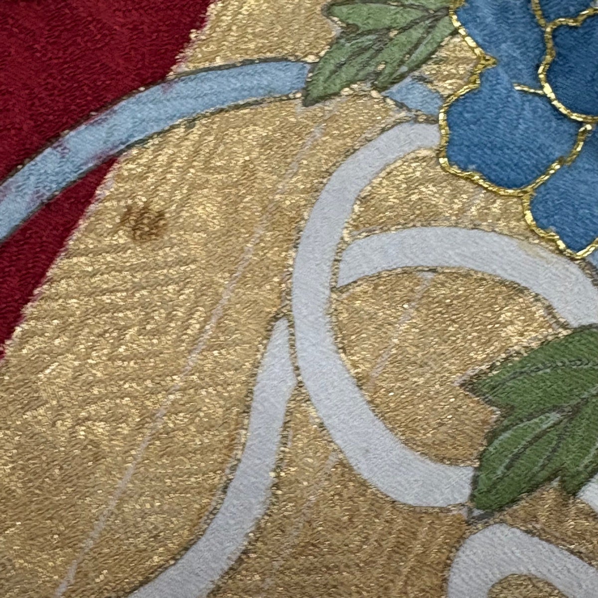 付下げ 身丈163cm 裄丈65cm M 袷 花筏 刺繍 金糸 赤 正絹 秀品｜中古