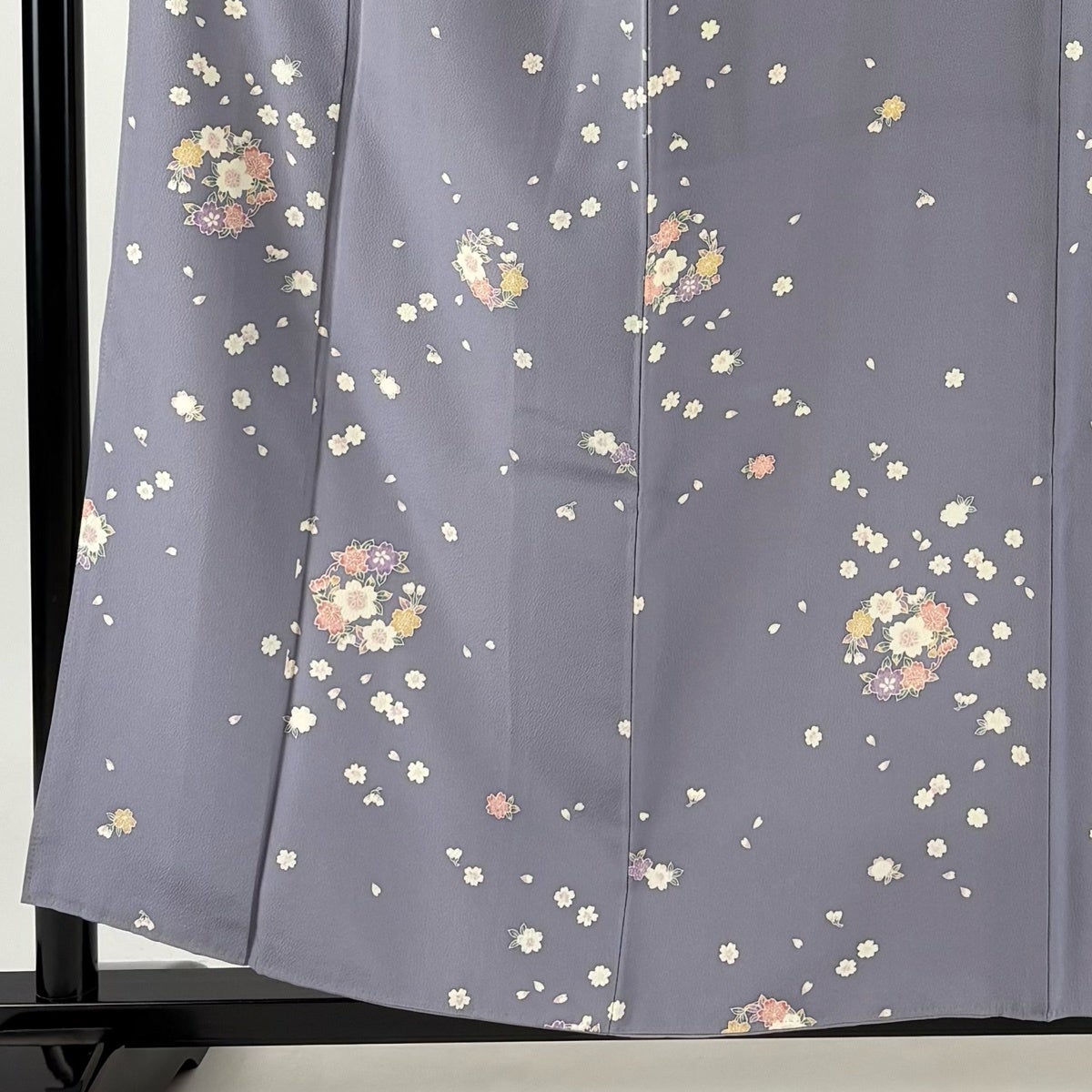 小紋 身丈157.5cm 裄丈63.5cm S 袷 花丸紋 桜 縮緬 薄紫 正絹 秀品