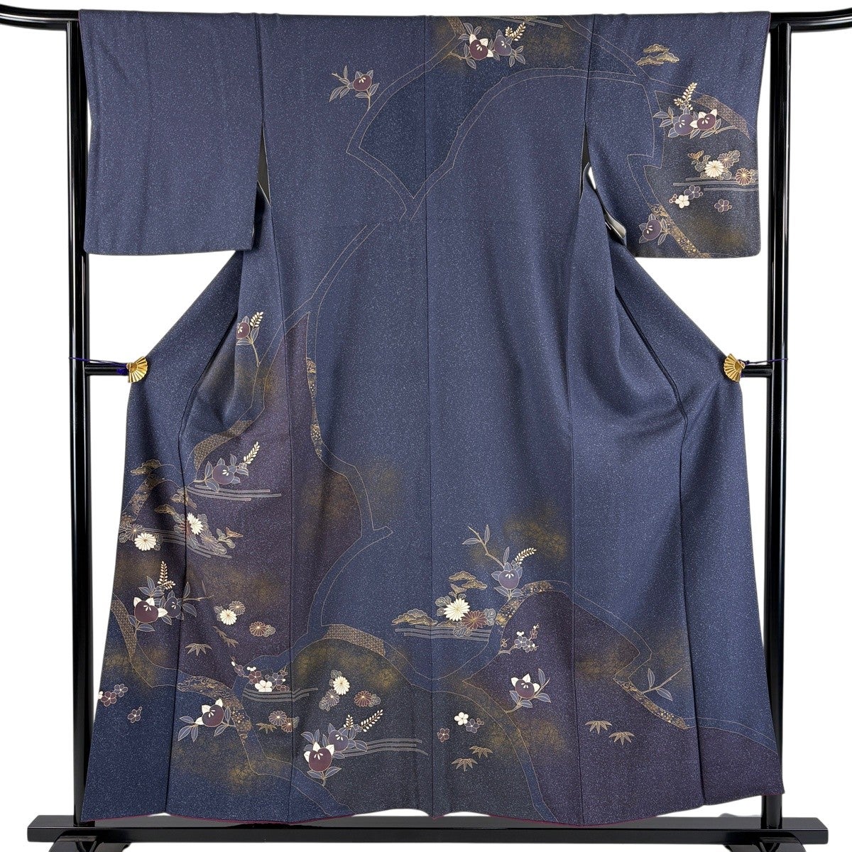 美品】 訪問着 身丈155cm 裄丈64.5cm M 袷 松竹梅 菊 金彩 染め分け