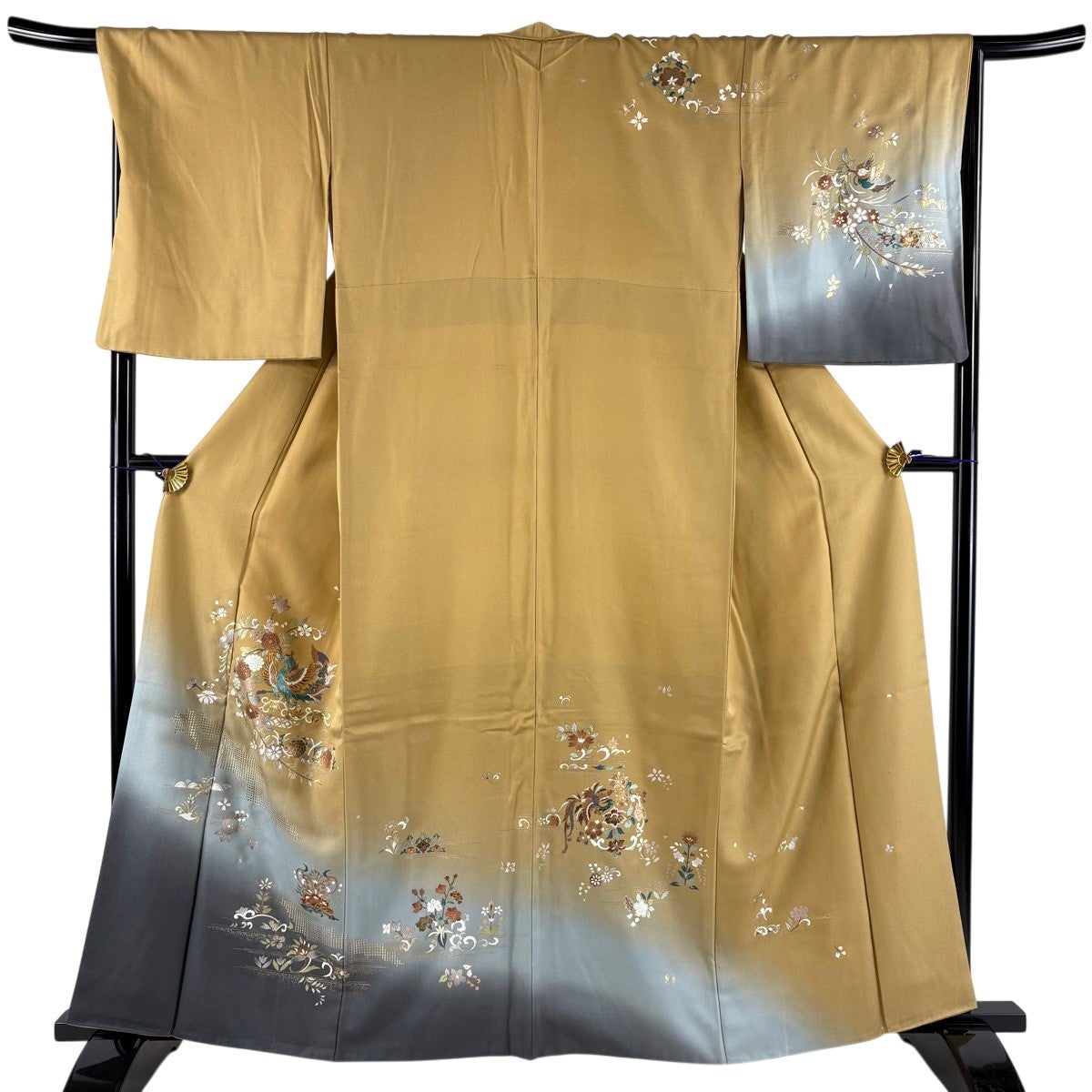 訪問着 身丈161cm 裄丈68cm L 袷 やまと 花喰い鳥 草花 刺繍 金彩