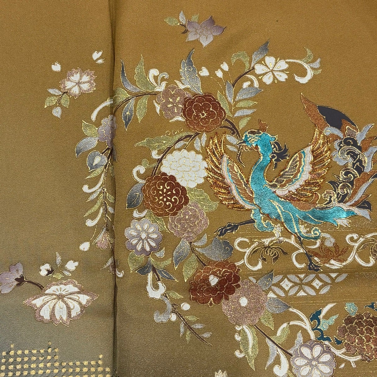 訪問着 身丈161cm 裄丈68cm L 袷 やまと 花喰い鳥 草花 刺繍 金彩