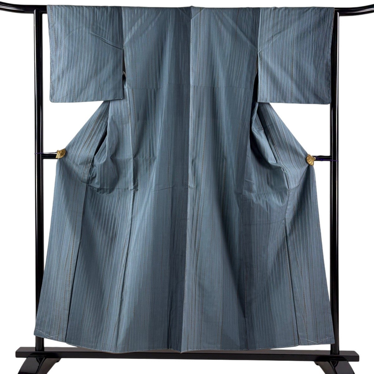 美品】 小紋 身丈154.5cm 裄丈63cm S 袷 紬地 幾何学 青灰色 正絹 秀品
