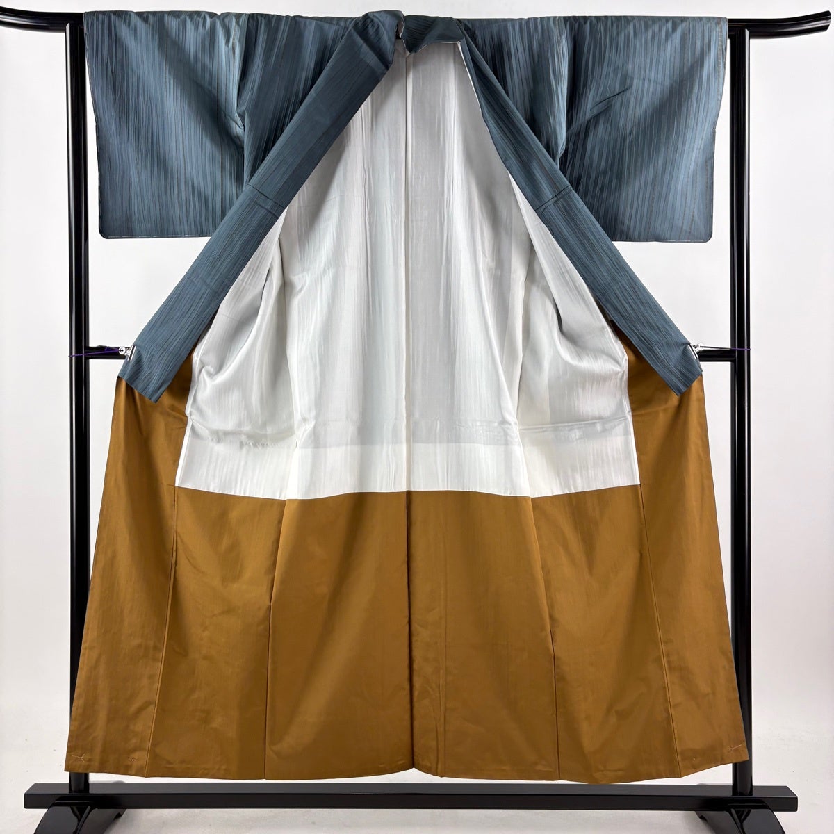 美品】 小紋 身丈154.5cm 裄丈63cm S 袷 紬地 幾何学 青灰色 正絹 秀品