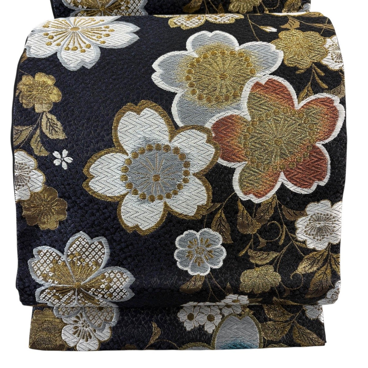 袋帯 秀品 関西仕立て 華文 唐織 金糸 黒 お太鼓柄 正絹｜中古・古着