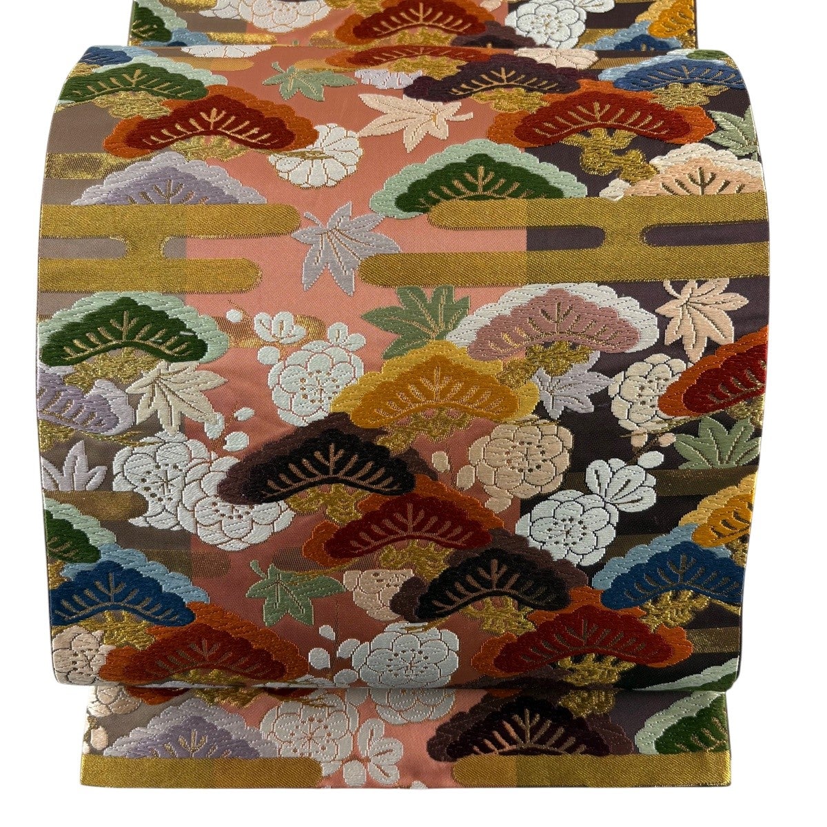 袋帯 秀品 笠松 ヱ霞 金糸 箔 ピンク 六通 正絹｜中古・古着