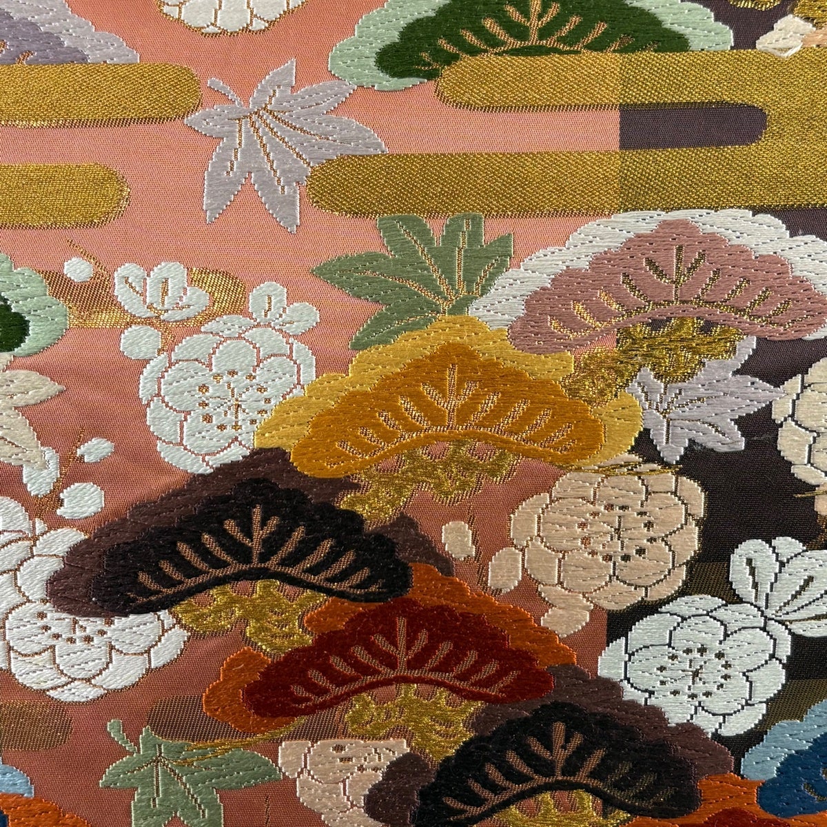袋帯 秀品 笠松 ヱ霞 金糸 箔 ピンク 六通 正絹｜中古・古着