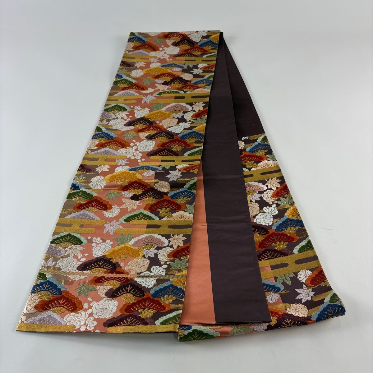 袋帯 秀品 笠松 ヱ霞 金糸 箔 ピンク 六通 正絹｜中古・古着