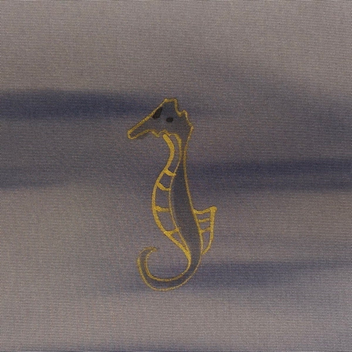 美品】 開き名古屋帯 秀品 タツノオトシゴ 霞 金彩 灰紫 正絹｜中古